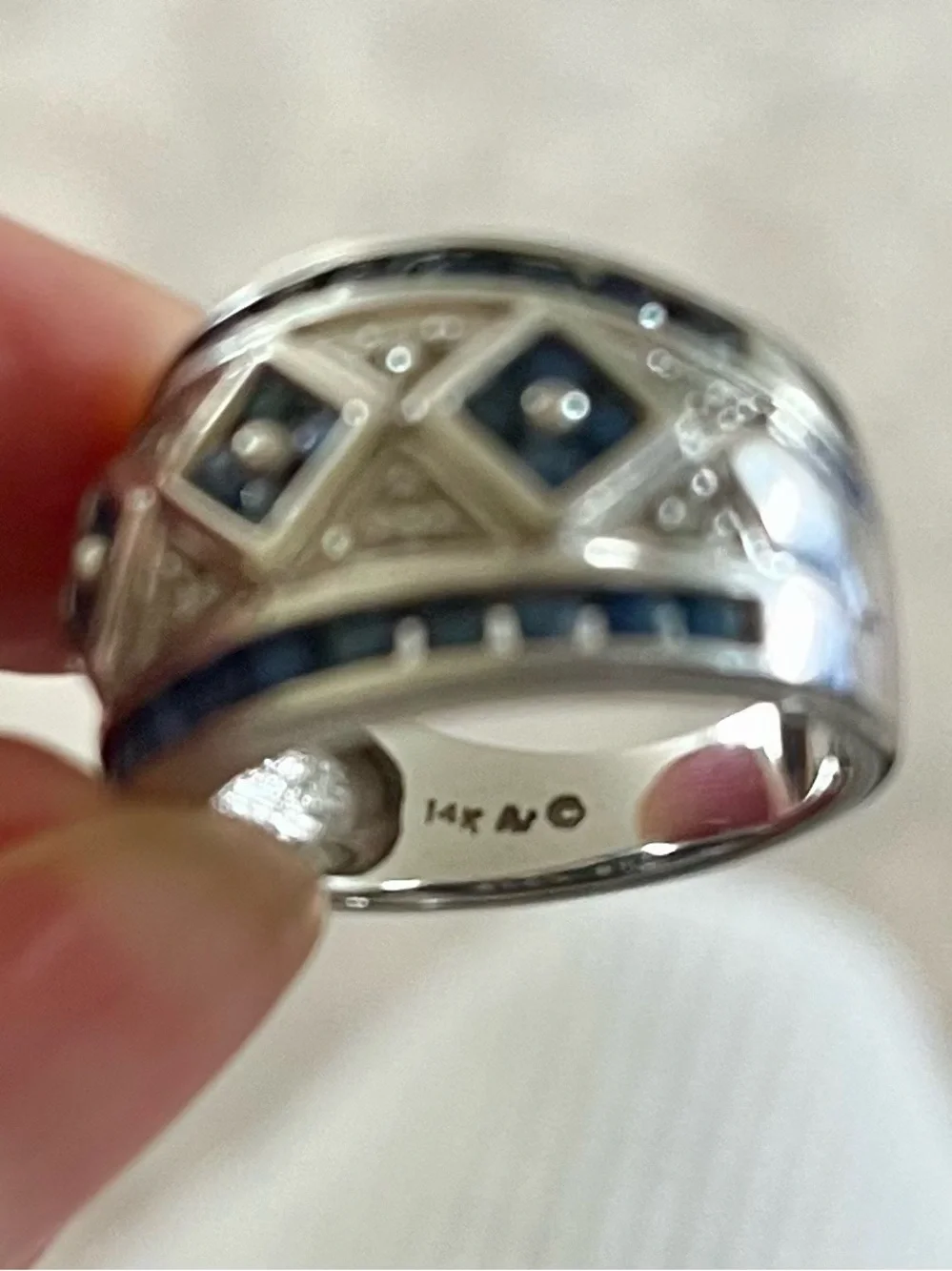 Alwand Vahan Vintage 14K White Gold Blue Sapphire & Diamond Ring